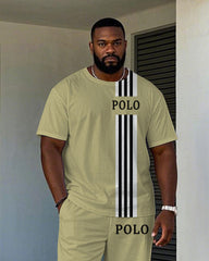 Men's Big & Tall Khaki Fashion Color Slimming Chest Small Label Printed Short-sleeved T-shirt Trousers Set