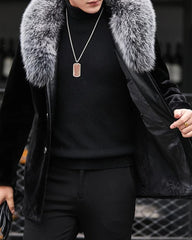 Big & Tall Men's Mid-length Padded Fur Collar Coat S-4XL