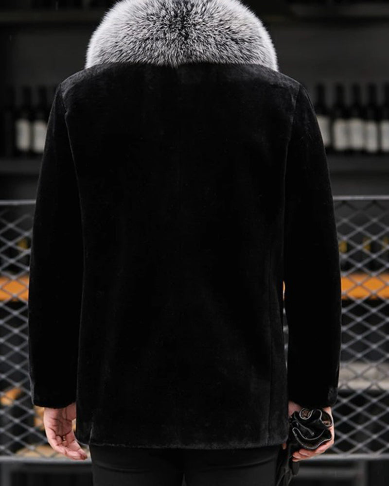 Big & Tall Men's Mid-length Padded Fur Collar Coat S-4XL