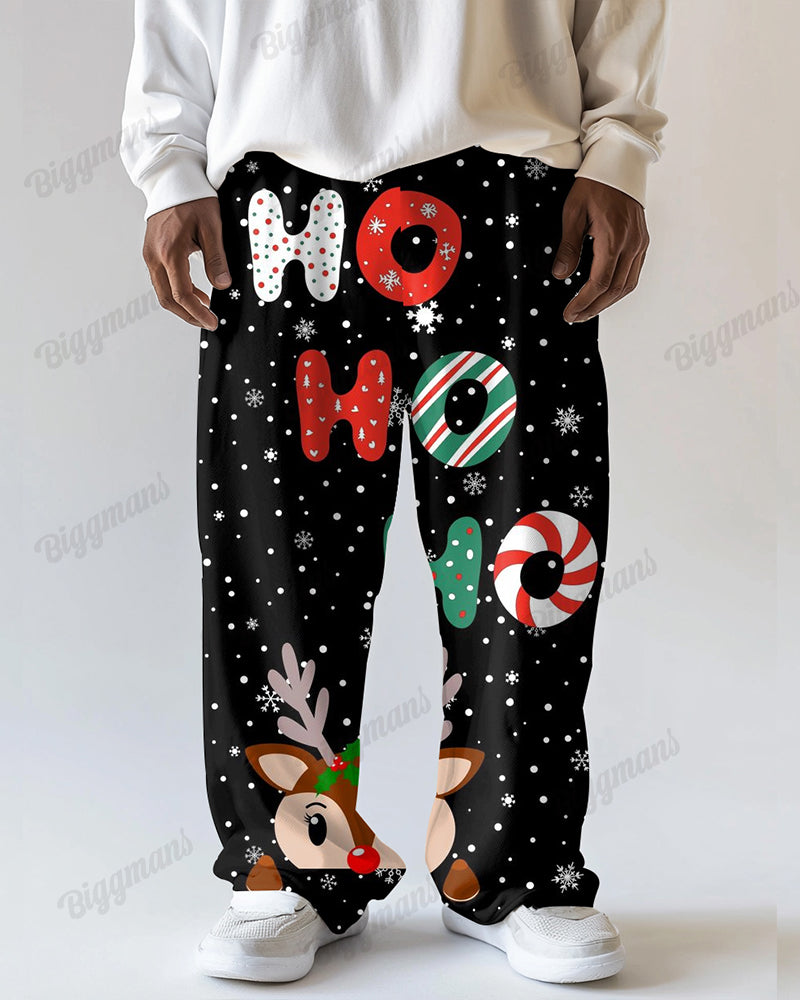 Christmas Snow Loose Deer Print Men's Loose Big & Tall Autumn And Winter Straight Long Sweat Pants