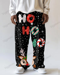 Christmas Snow Loose Deer Print Men's Loose Big & Tall Autumn And Winter Straight Long Sweat Pants