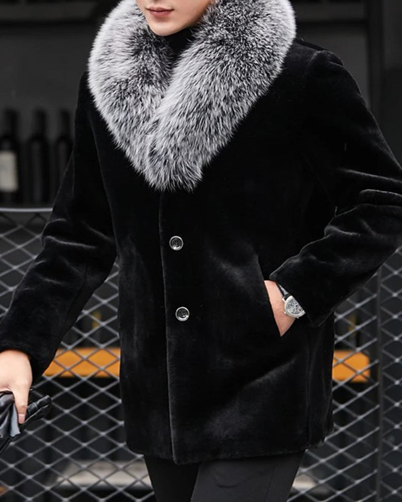 Big & Tall Men's Mid-length Padded Fur Collar Coat S-4XL