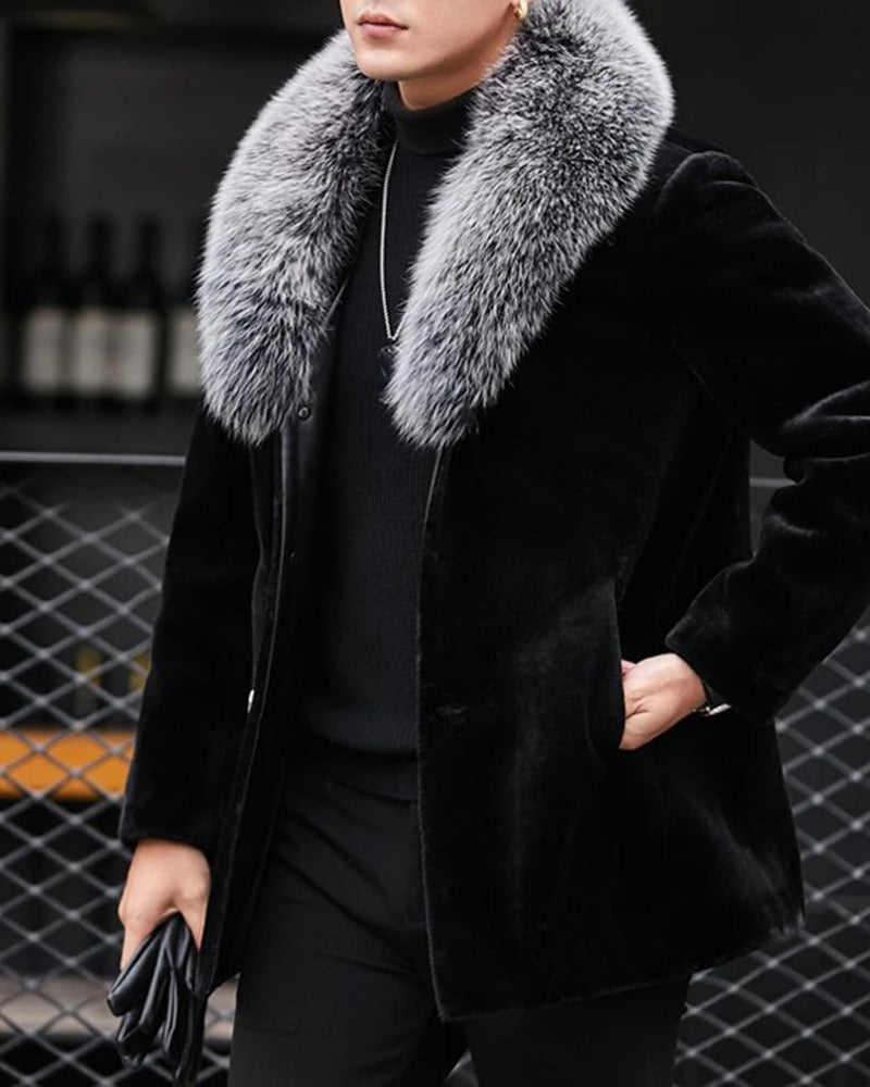 Big & Tall Men's Mid-length Padded Fur Collar Coat S-4XL