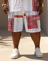 Men's Plus Size Casual Holiday Paisley Print Short Sleeve Shirt Shorts Suit