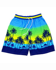 Big & Tall Men's Hawaii. Blue Multi-Level Colorblock Coconut Tree Seaside Beach Pants