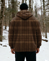 Big & Tall Men's Retro Brown Plaid Printed Velvet Thickened Zipper Cardigan Hoodie