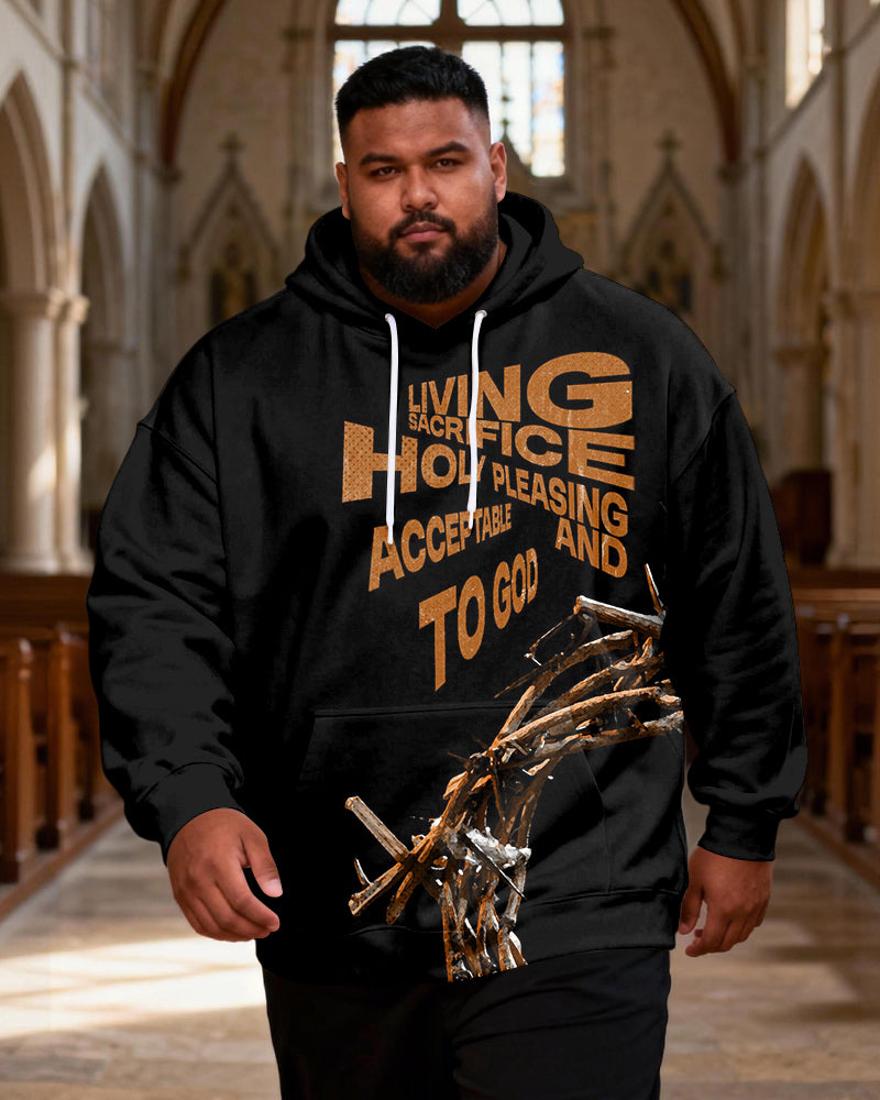 Big & Tall Men's Living Sacrifice Scripture Briar Crown Printed Hoodie