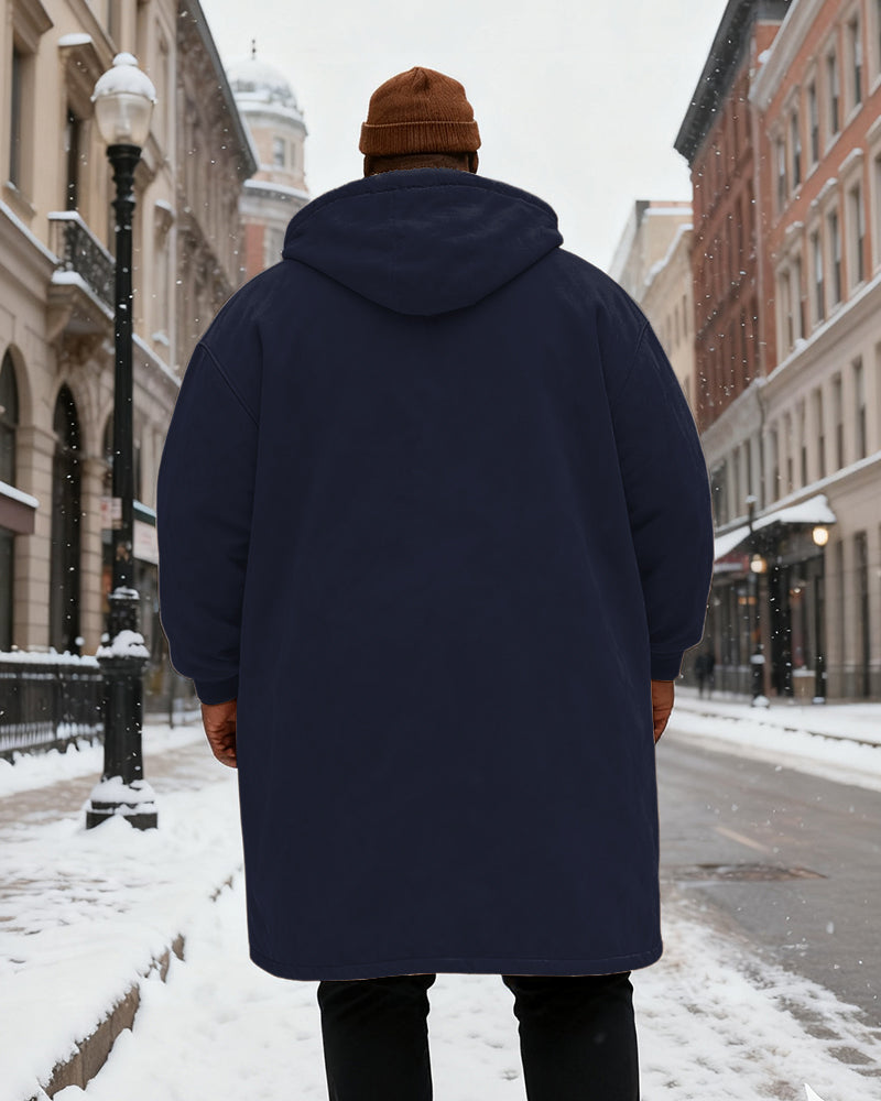 Big & Tall Men's Solid Color Velvet Thickened Long Hooded Coat