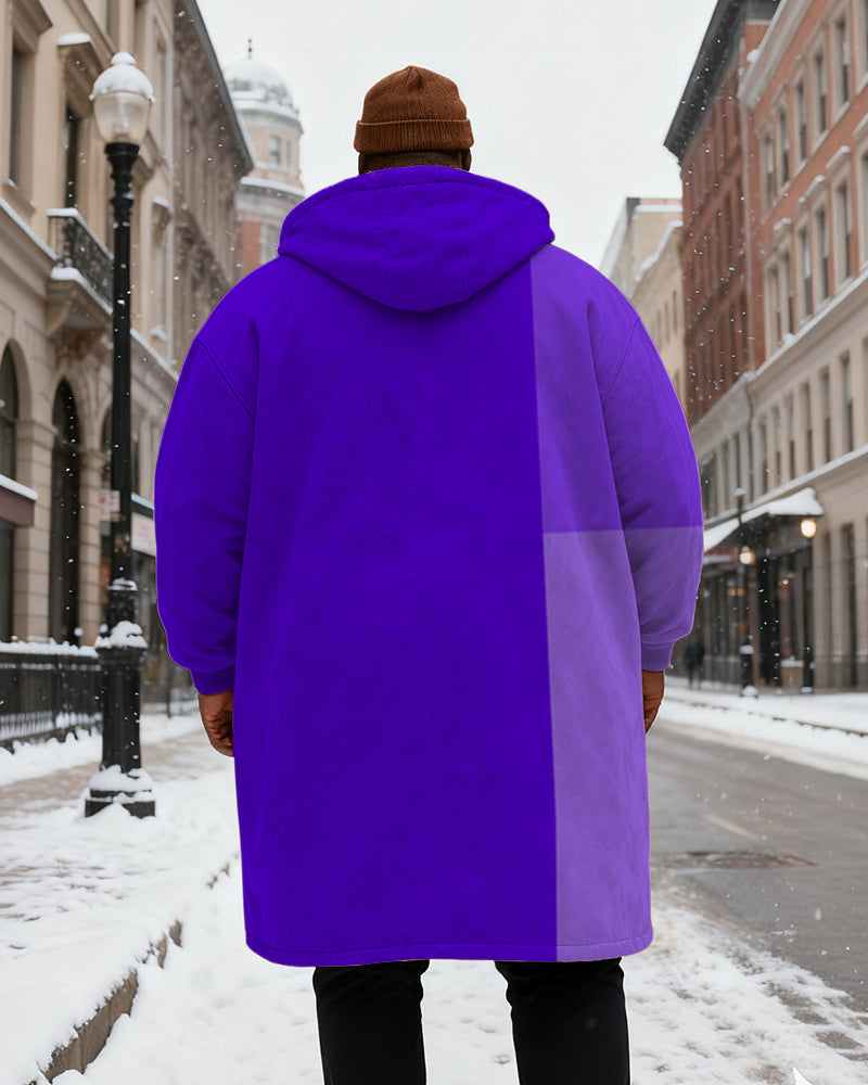 Big & Tall Men's Pink Gradient Printed Velvet Thickened Long Hooded Coat