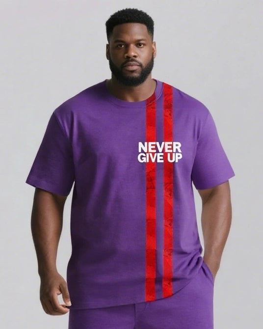 Real Strength Is Never Giving Up Men's Big and Tall Lettering Stripes Short Sleeve T-shirt 2-Piece Set