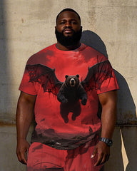 Men's Gothic Fashion Bear with Wing Printed Big & Tall Short Sleeve T-Shirt Shorts Set