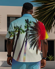 Men's Plus Size Hawaiian Gradient Beach Letter Print Short Sleeve Shirt