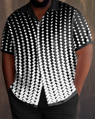 Big Guys Black Plaid Short Sleeve Two Piece Walking Set