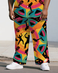 Big Men's Fashion Singer Silhouette Funny Cartoon Printed Casual Short-Sleeve Shirt Pants Sets