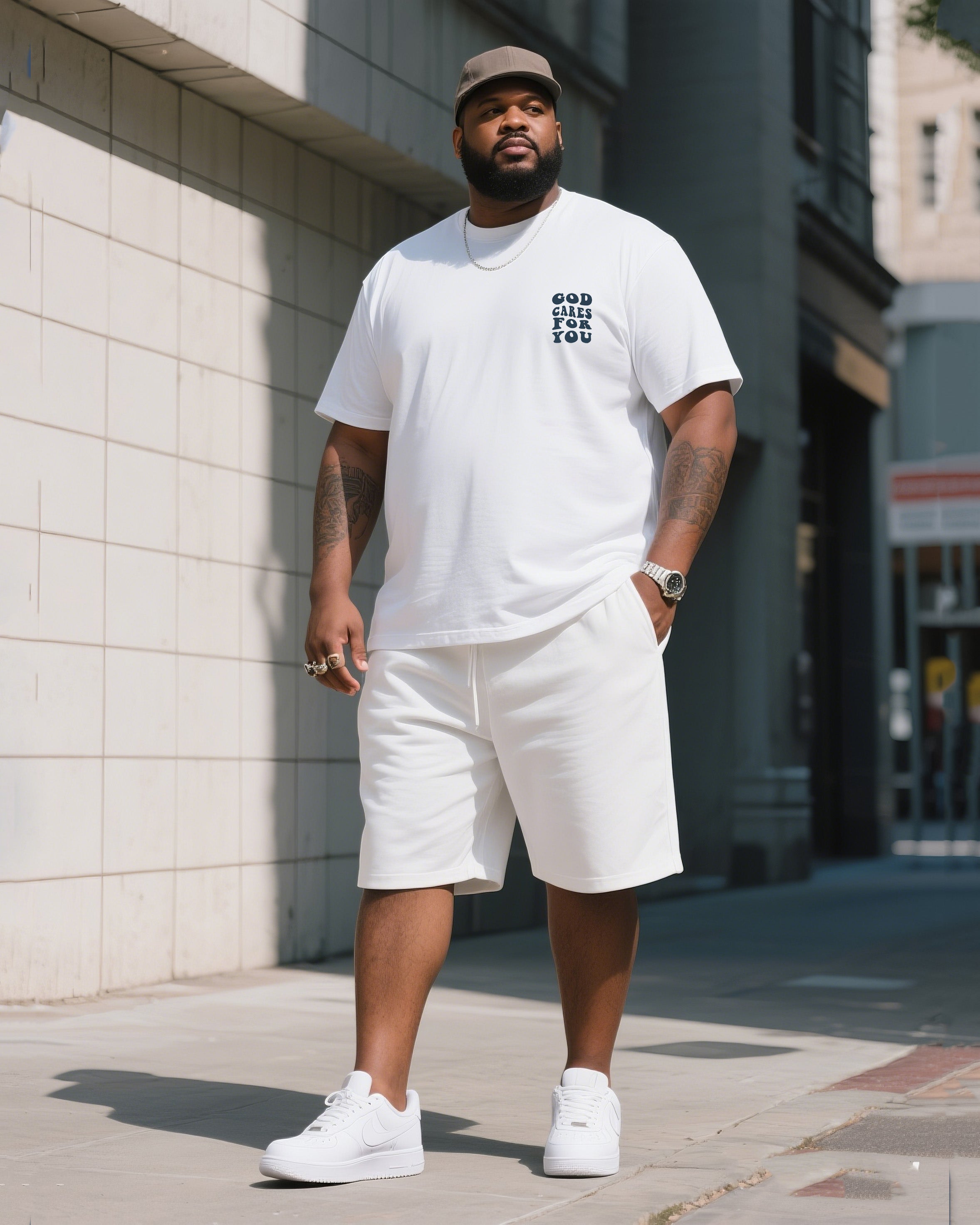 Big Man's Daily Leisure Faith Micro-standard Small Design Printed Short Sleeve T-shirt Shorts Suit