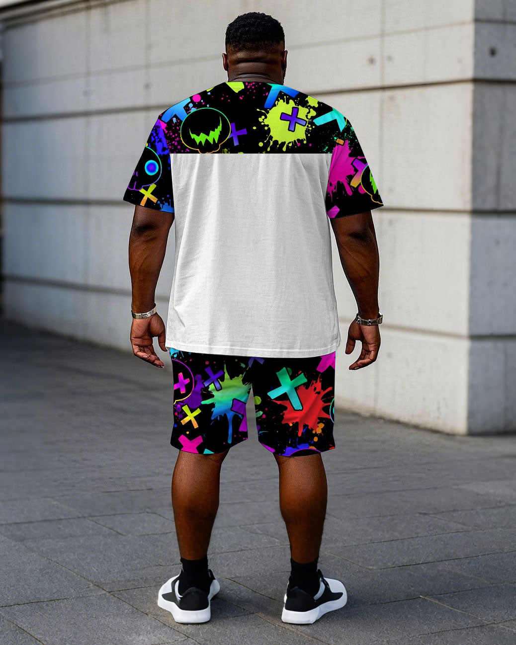 Men's Plus Size Street Graffiti King Print Short Sleeve T-Shirt Shorts Suit