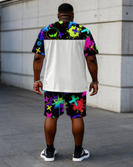 Men's Plus Size Street Graffiti King Print Short Sleeve T-Shirt Shorts Suit