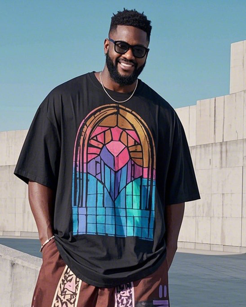 Plus Size 1 L-9L Men's Trendy Fashion Street Color Printed Casual Short-sleeved T-shirt Pants Suit