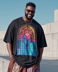 Plus Size 1 L-9L Men's Trendy Fashion Street Color Printed Casual Short-sleeved T-shirt Pants Suit