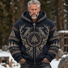 Men's Vintage Viking Norse Compass Raven Celtic Oak Leaf Mountain Graphic Winter Sweater