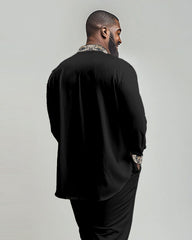 Men's Big & Tall Vintage Luxury Classical Pattern Print Lapel Long Sleeve Shirt