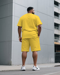 Men's Plus Size Yellow & Khaki & Red & Sapphire Clear Color Chest Small Label Printed Crewneck Short-sleeved T-shirt Half-length Pants Suit