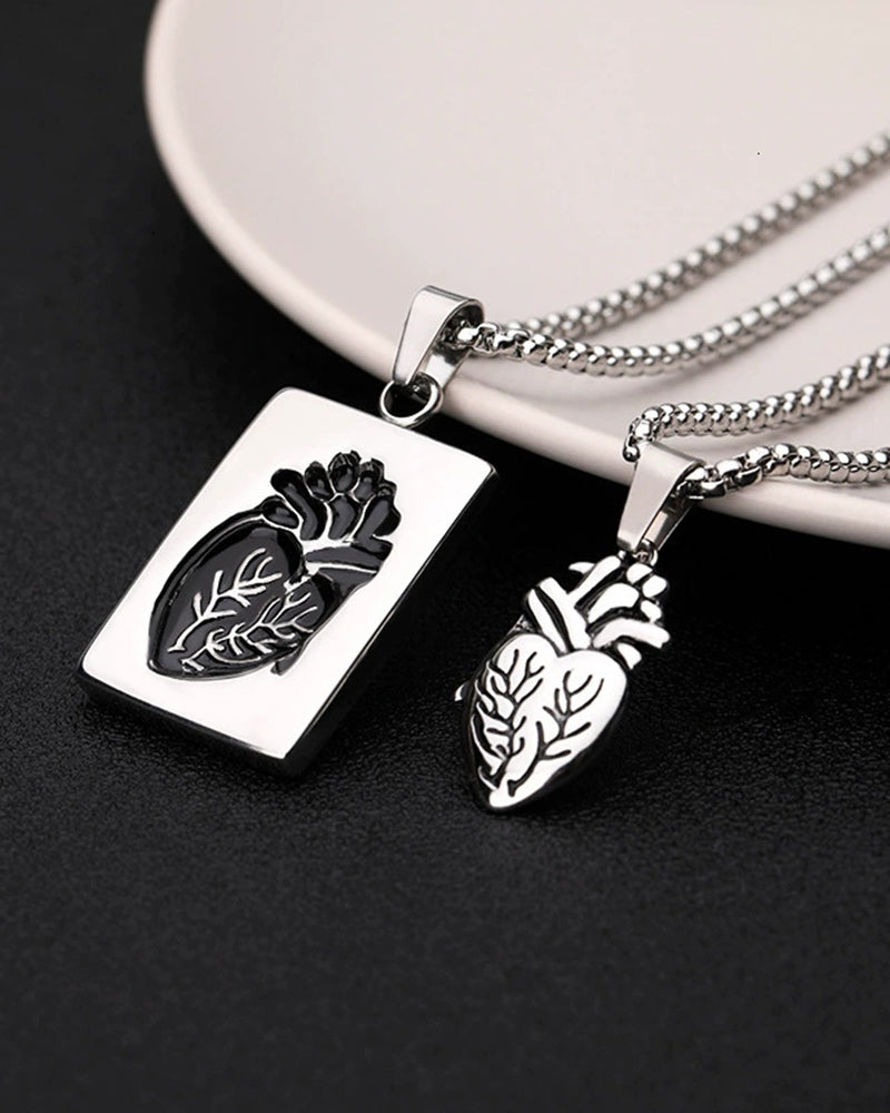 Heart Shape Bead Chain Rock Style Couple Necklace