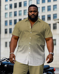 Men's Plus Size Fashion Khaki & White Gradient Short Sleeve Shirt Pants Suit