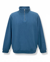 Big & Tall Men's Blue-Fall/Winter Solid Color Polar Fleece Fabric Metal Zipper Collar POLO Long Sleeve