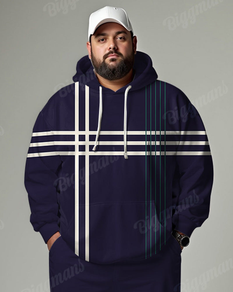 Men's Daily Casual Purple Colorblock Striped Plaid Print Plus Size Hoodie Suit