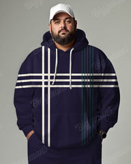 Men's Daily Casual Purple Colorblock Striped Plaid Print Plus Size Hoodie Suit