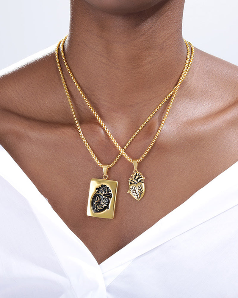 Heart Shape Bead Chain Rock Style Couple Necklace