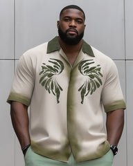 Big & Tall Men's Daily Leisure. Artistic Gradient Creative Print Shirt Shorts Suit