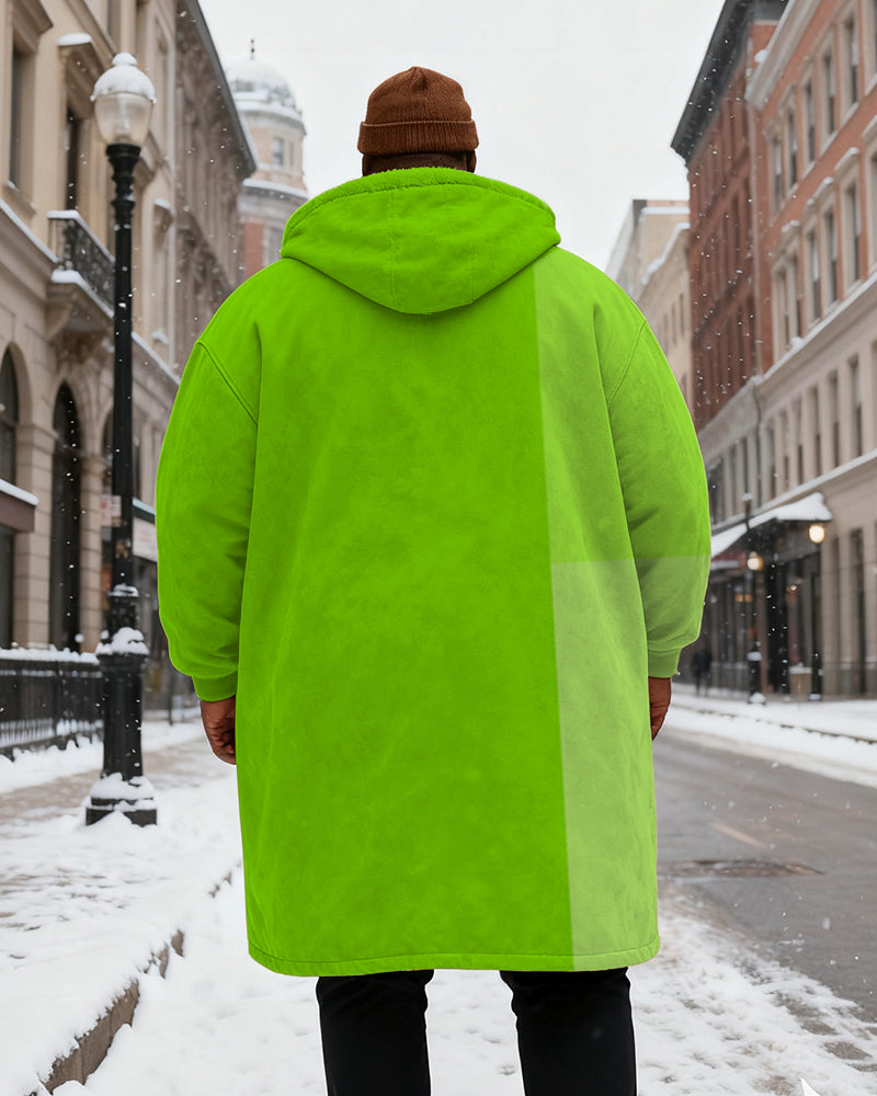 Big & Tall Men's Pink Gradient Printed Velvet Thickened Long Hooded Coat