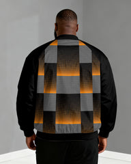 Big & Tall Men's Black Geometric Print Zip Long Sleeve Jacket