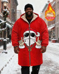 Big & Tall Men's Sunglasses Santa Claus Bier Printed Velvet Thickened Long Hooded Coat