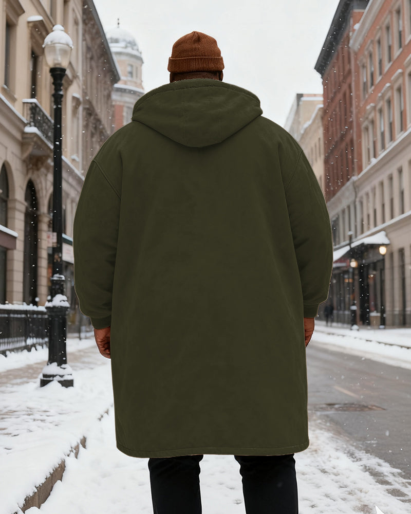 Big & Tall Men's Solid Color Velvet Thickened Long Hooded Coat