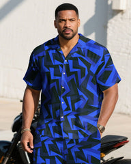 Men's Plus Size Blue Irregular Geometric Print Short Sleeve Shirt Shorts Suit