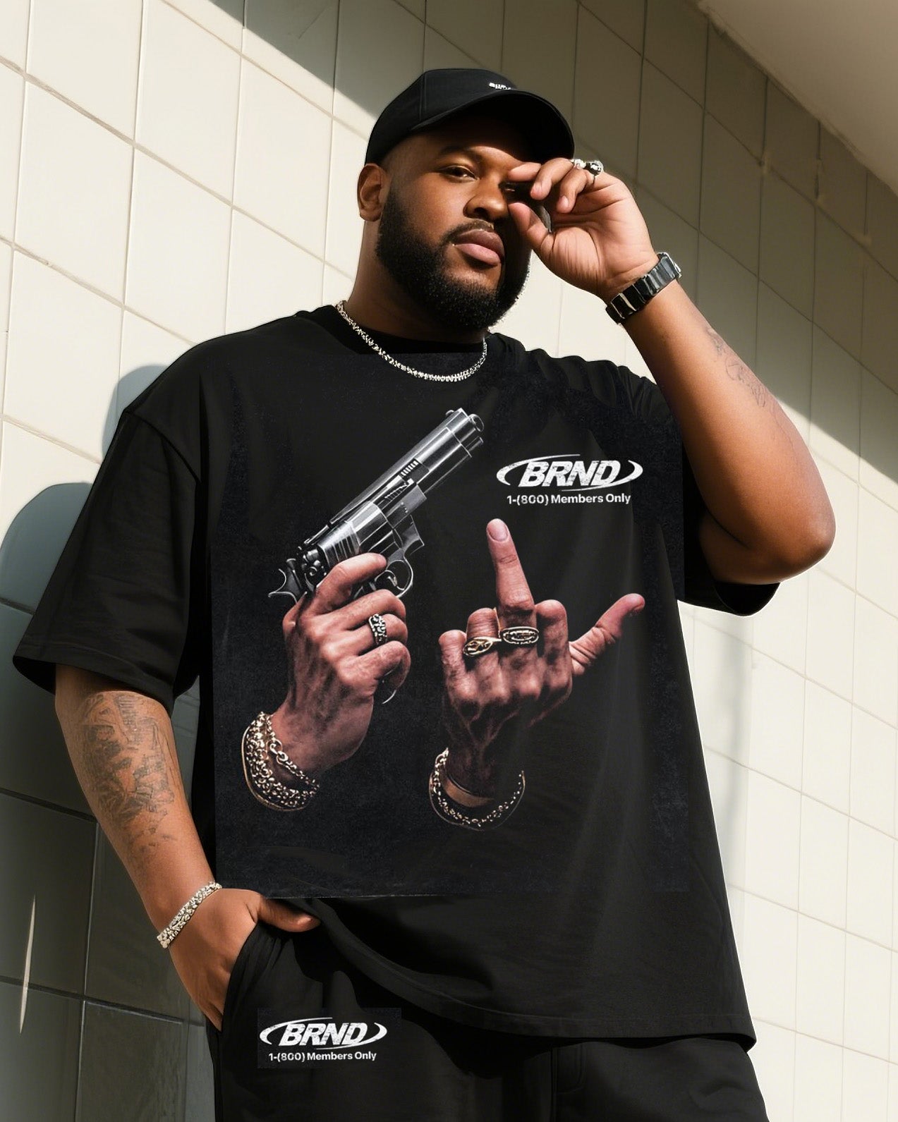 Big Boy Must-Have Fashion Street Revolver Mocking Short Sleeve T-Shirt Trousers Suit