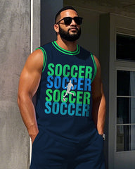 Men's Casual Big & Tall SOCCER Simple Letter Printed Basketball Vest and Shorts Set