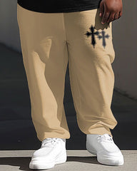 Big Men's Casual Simple Cross Faith Print Short Sleeve Trousers Set