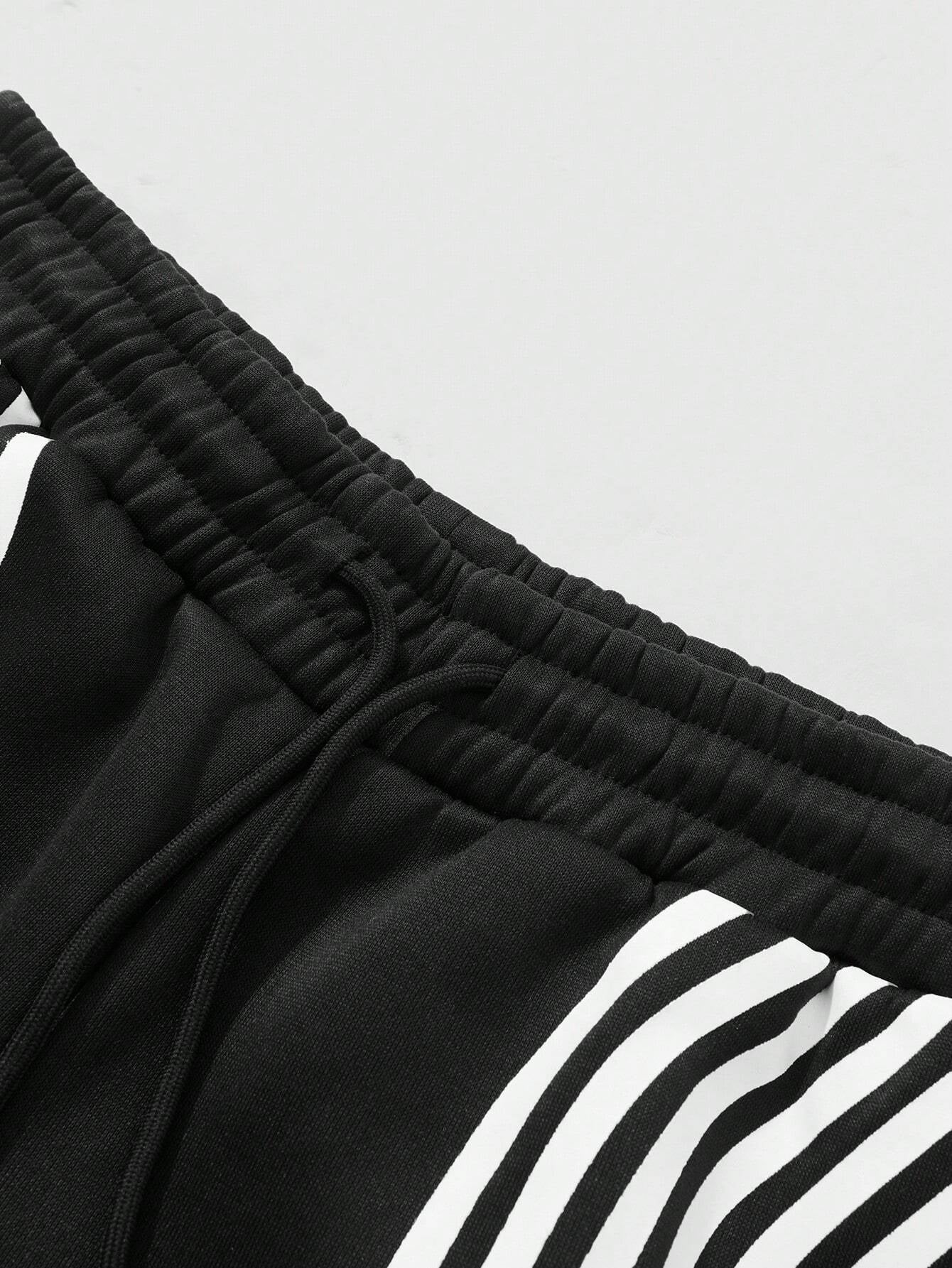Big Man's Motorcycle Style/nightclub Striped Color Block Printed Short Sleeve Shirt Trousers Suit