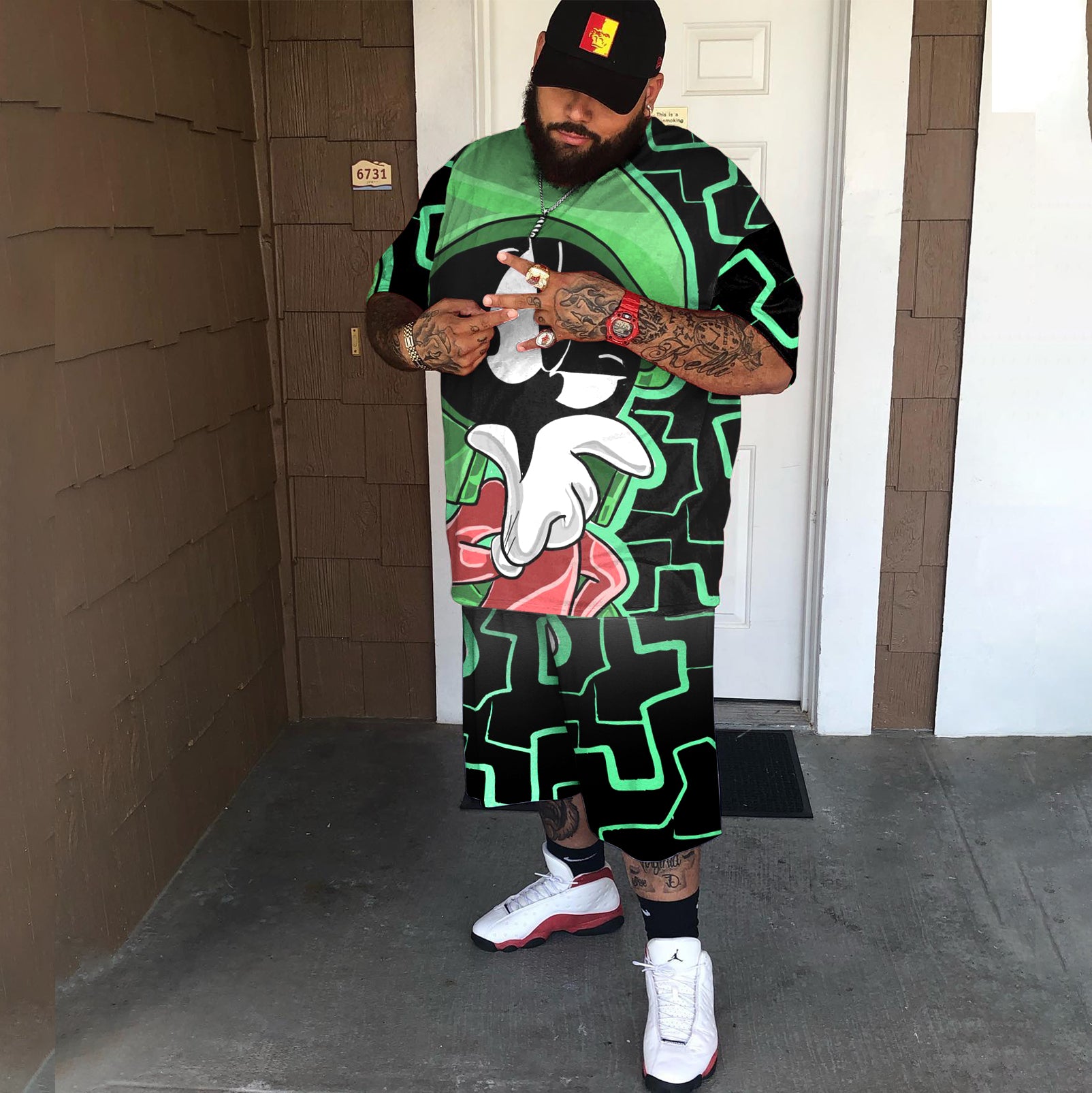 Casual Plus Size Printed Men's Short Sleeve Set