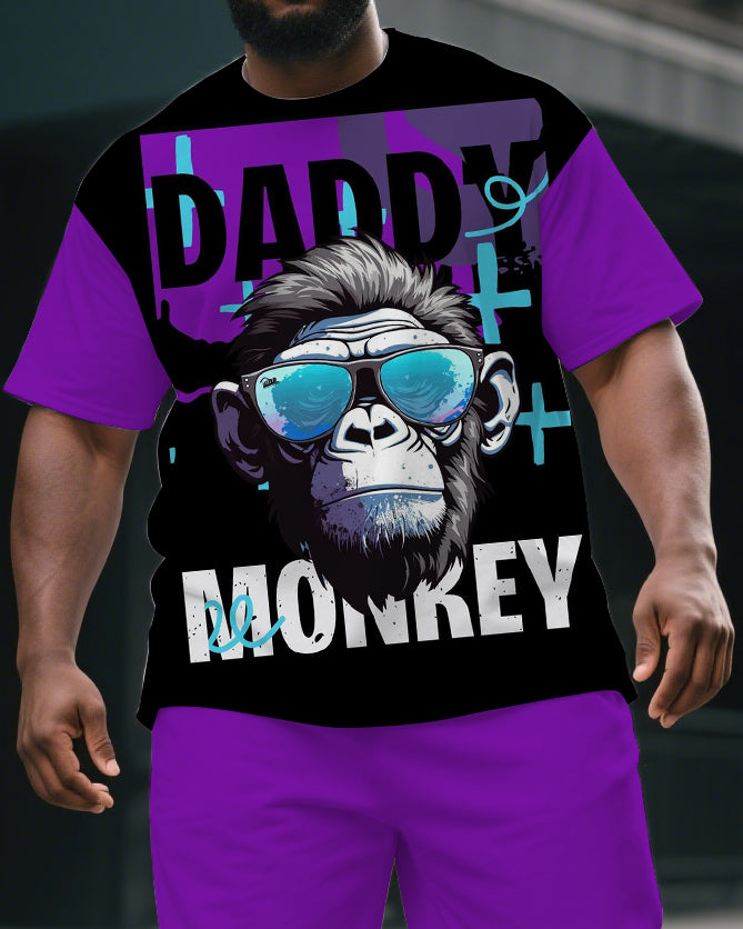 Big & Tall Men's Cool Gorillas DADDY MONKEY Print Casual Short-Sleeved T-shirt and Short Set