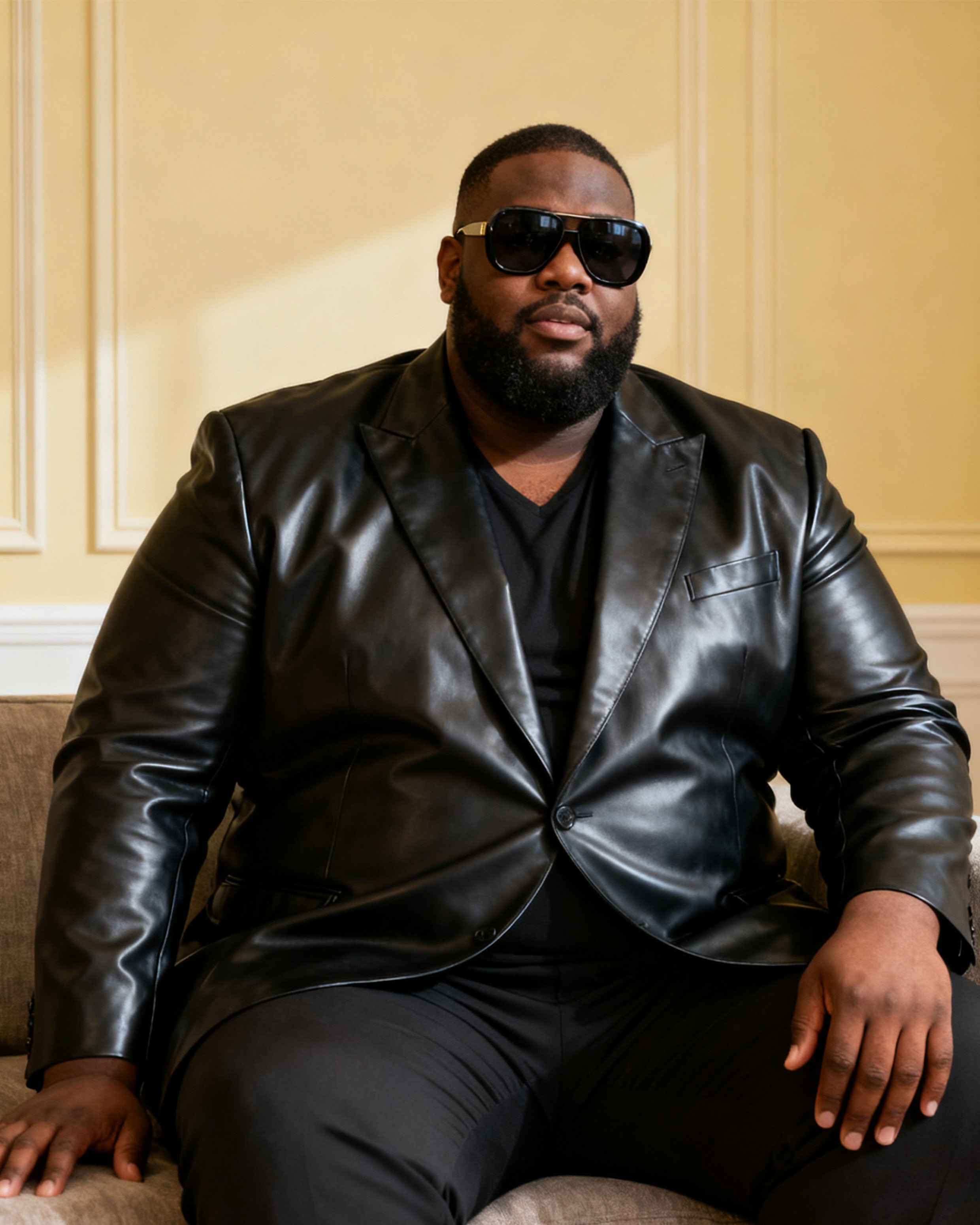 Men's Plus Size Black Waterproof Soft Leather-Resistant Suit Jacket Coat