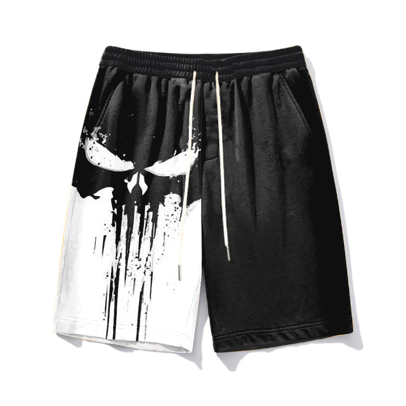 Men's Skull Color Block Plus Size Shorts