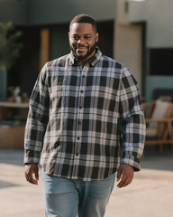 Big & Tall Men's Black-autumn/winter Commuter Plaid Flannel Fabric Long Sleeve Shirt