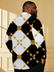 Large Size Men's Baroque Black & White Large Check Palace Style Business Casual Shirt