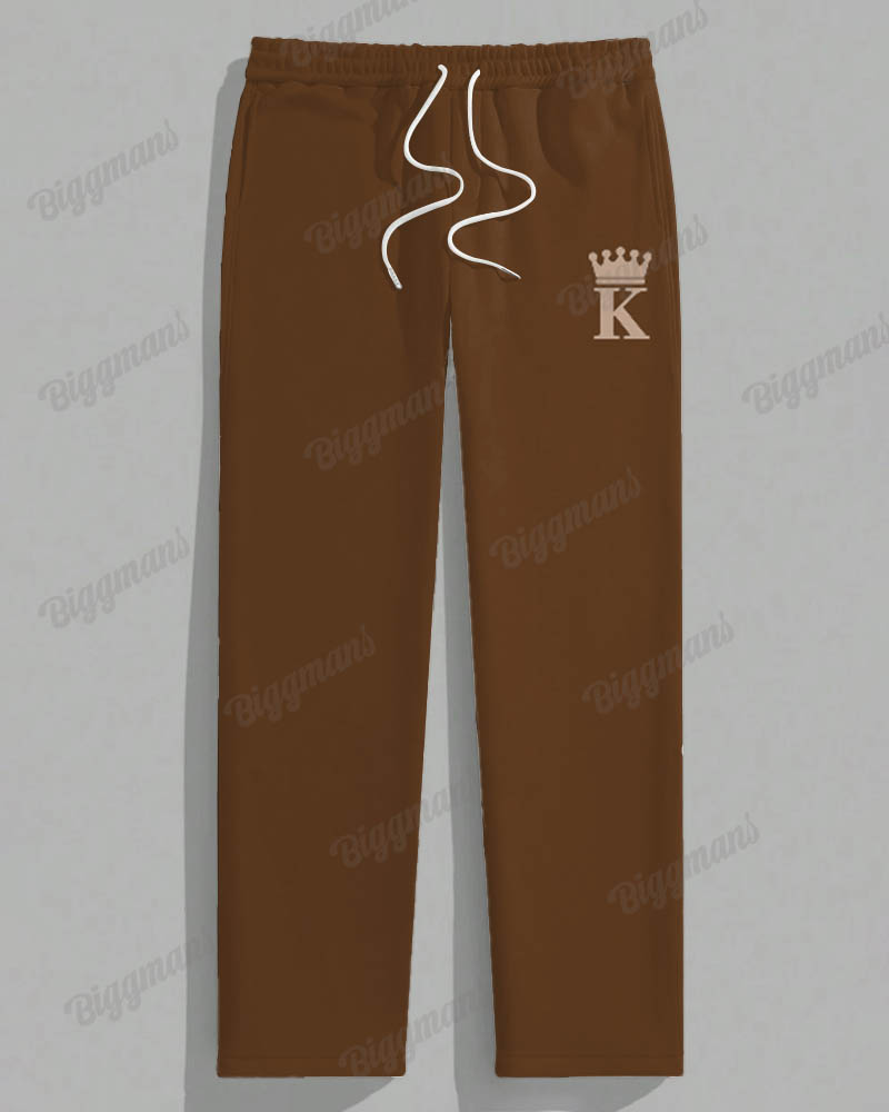 Big Men's Brown Round Geometric Alphabet Print T-Shirt Trousers Set