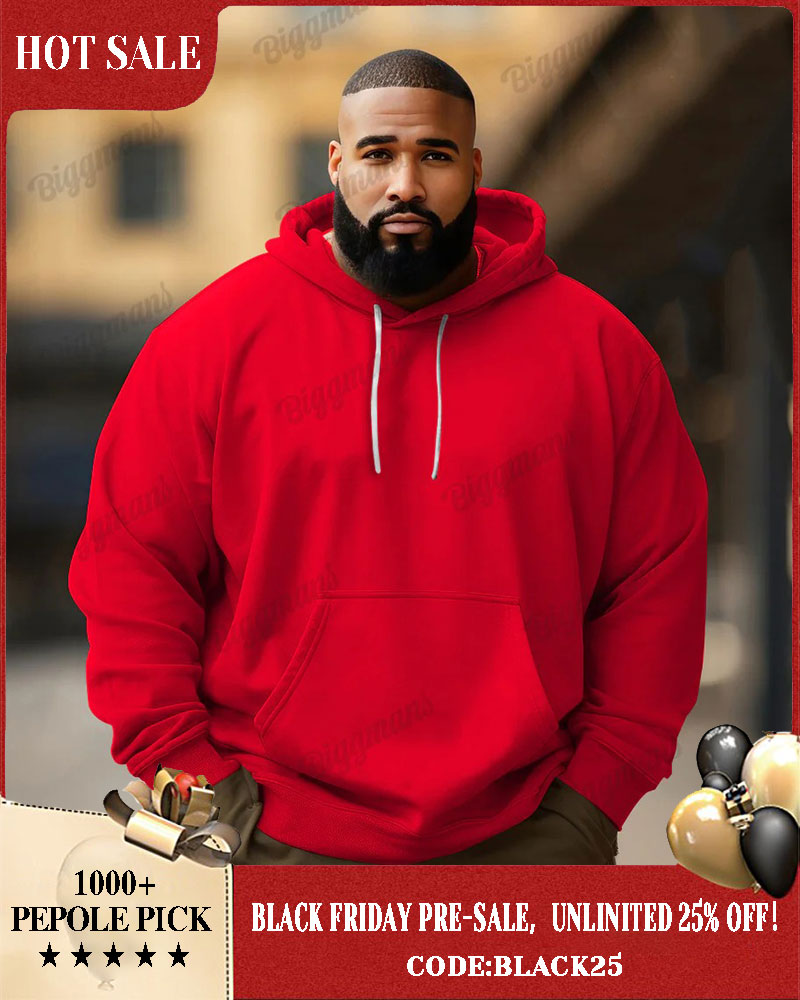 Men's Big and Tall Fashion Casual Versatile Solid Color Long Sleeve Hoodie